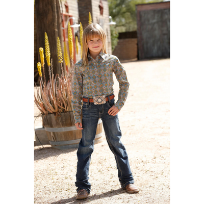 Cruel Girl Girls Geometric Snap LS Shirt