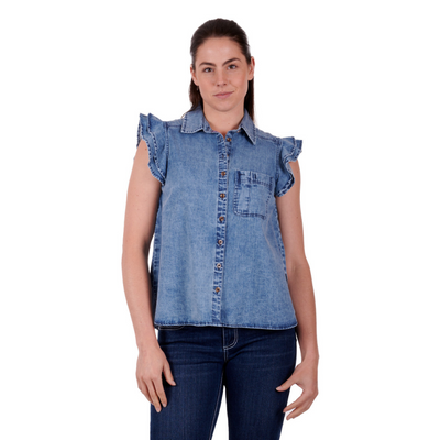 Wrangler Womens Kiara Ruffle Sleeve Blouse