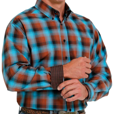 Cinch Mens Western Blue Brown Check LS Shirt