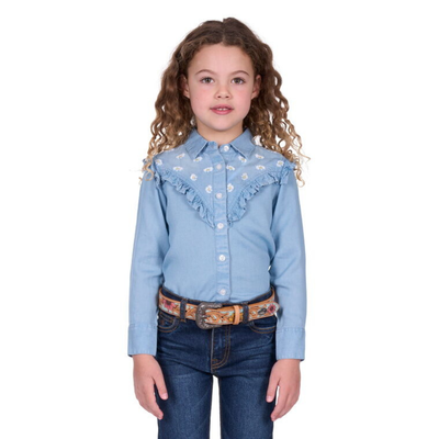 Pure Western Girls Pheobe Frill LS Shirt