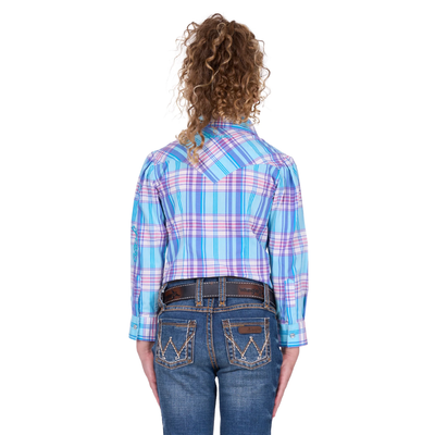 Wrangler Girls Emily Blue Check LS Shirt