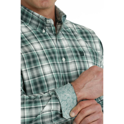 Cinch Mens Green White Check LS Shirt
