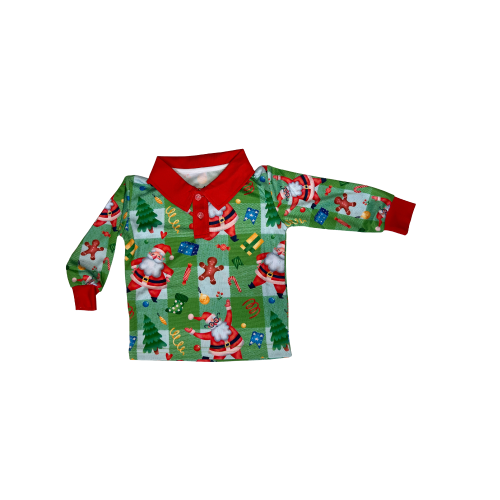 Boys/Girls Christmas Fishing Shirt Jolly Santa Check