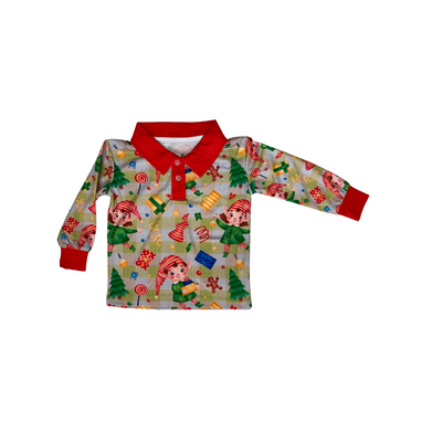 Boys/Girls Christmas Fishing Shirt Elf Yellow Check