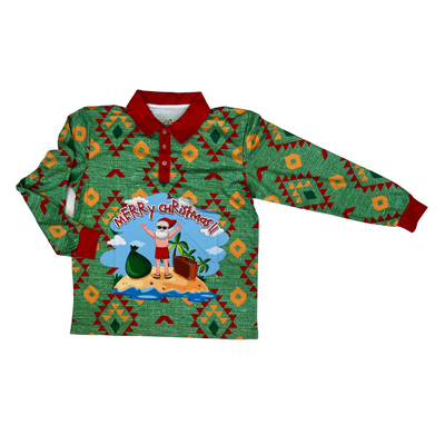 Mens/Womens Christmas Fishing Shirt Aztec Holiday Santa