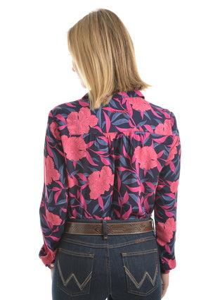 Wrangler Womens Gwendolyn Print Tab Front Long Sleeve Shirt