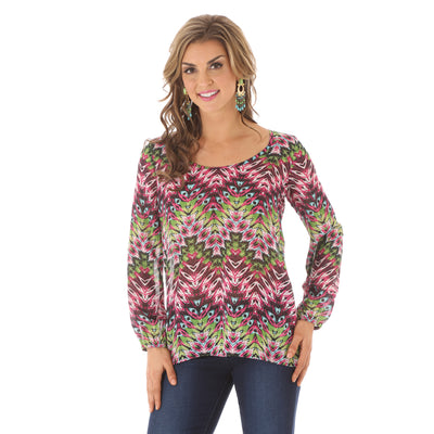 Wrangler Womens Rock 47 Scoopneck Chiffon Long Sleeve Top