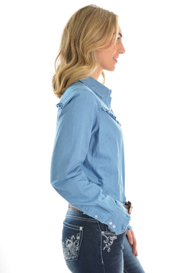 Pure Western Womens Darcy Chambray Frill Long Sleeve Shirt