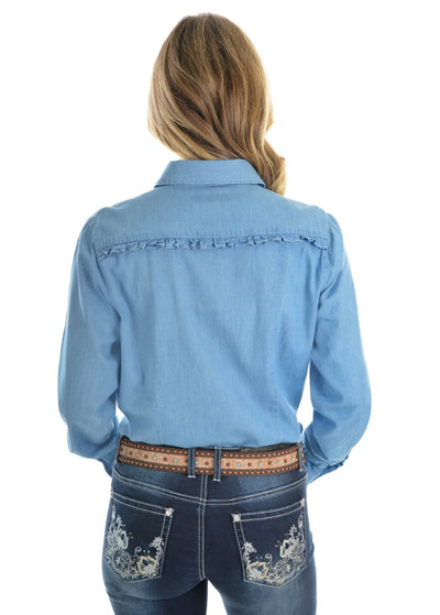 Pure Western Womens Darcy Chambray Frill Long Sleeve Shirt