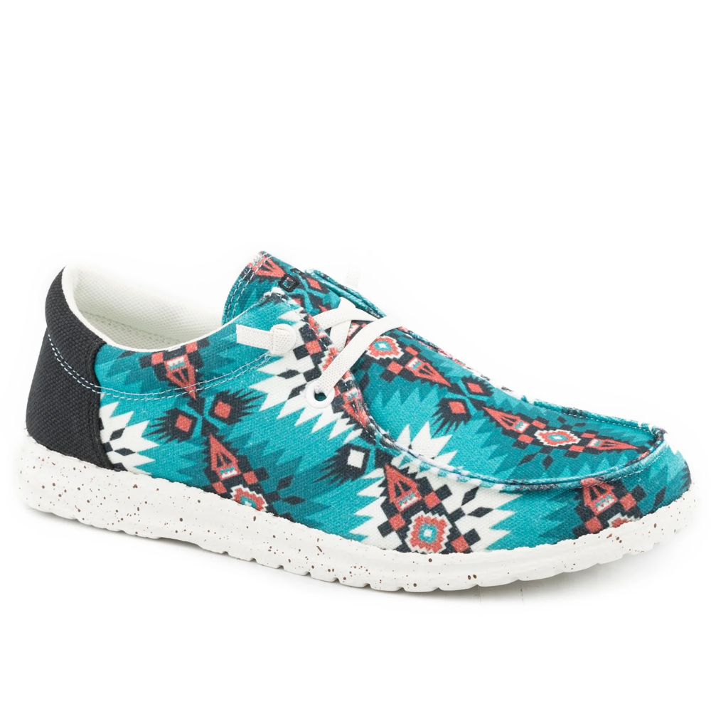 Roper Womens Hang Loose Turquoise Lace Up Moc