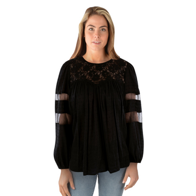 Pure Western Womens Faye Lace Trim Blouse
