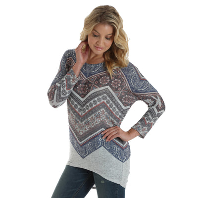 Wrangler Womens Aztec Print Dolman Long Sleeve Top