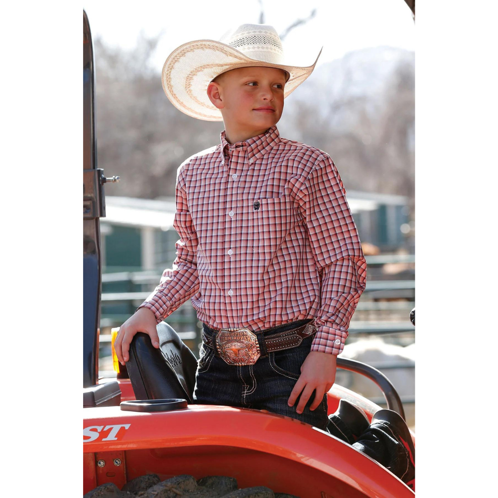 Cinch Boys Pink Check LS Shirt