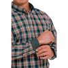 Cinch Mens Brown Teal Check LS Shirt