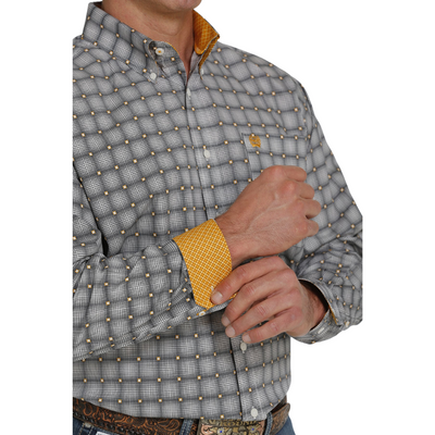 Cinch Mens Cream Geometric Print Long Sleeve Shirt