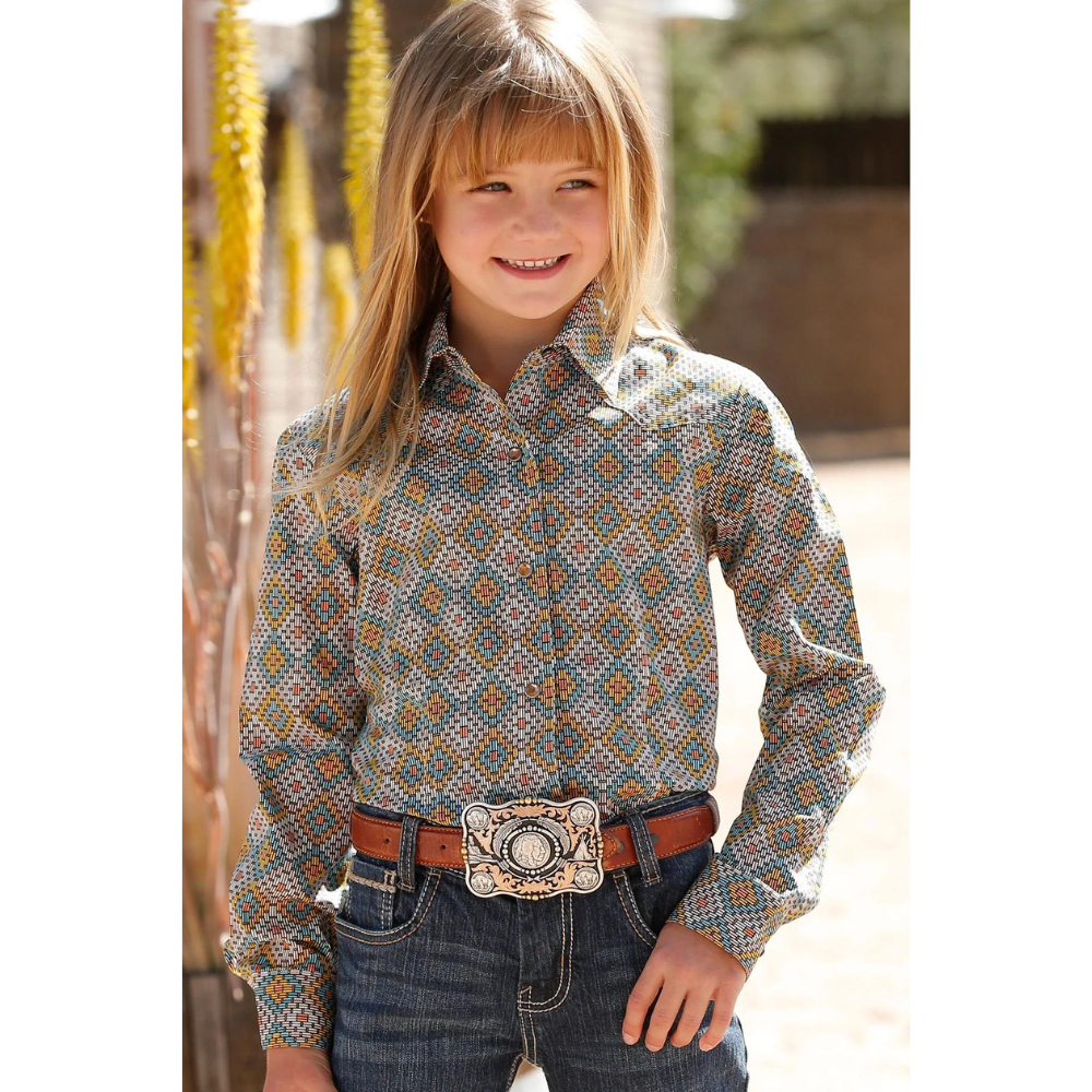 Cruel Girl Girls Geometric Snap LS Shirt