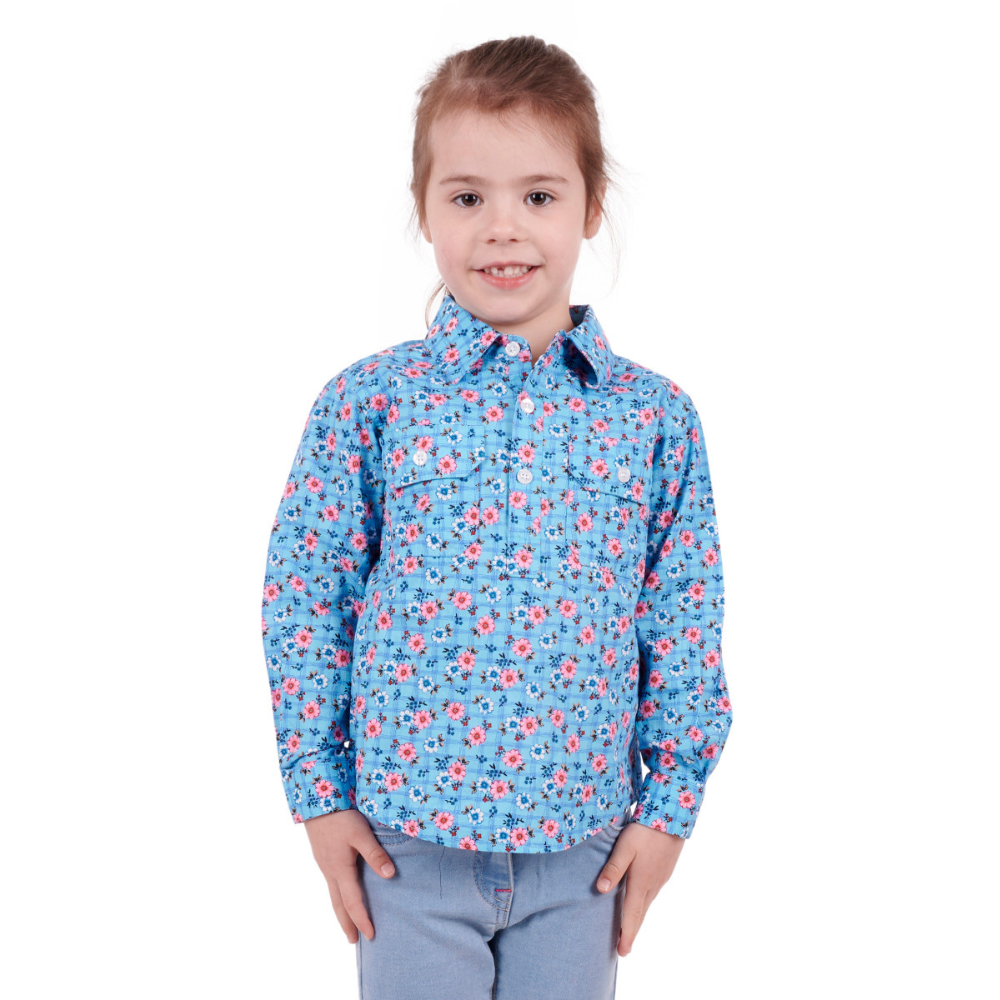Hard Slog Boys/Girls Becki Half Button LS Shirt