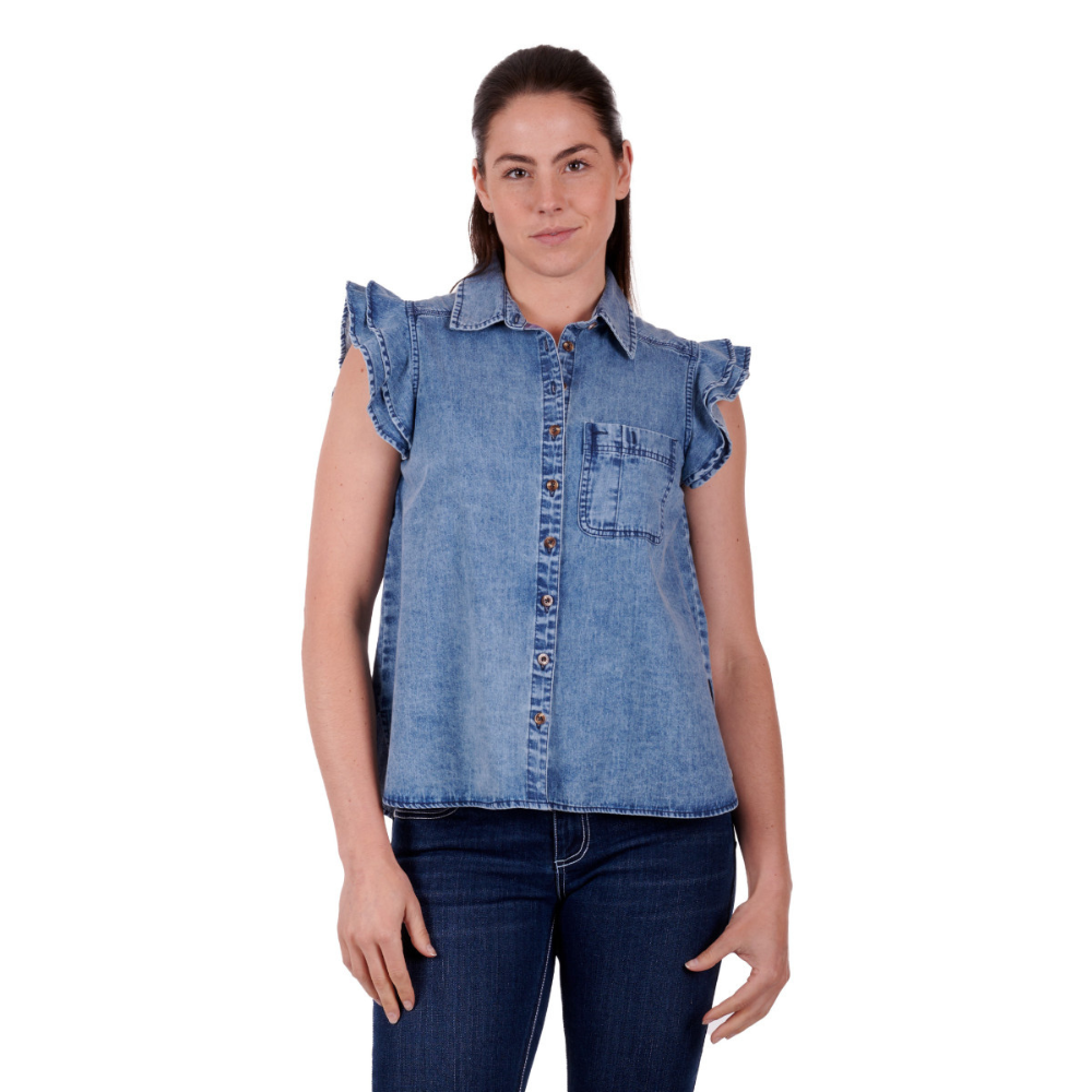 Wrangler Womens Kiara Ruffle Sleeve Blouse