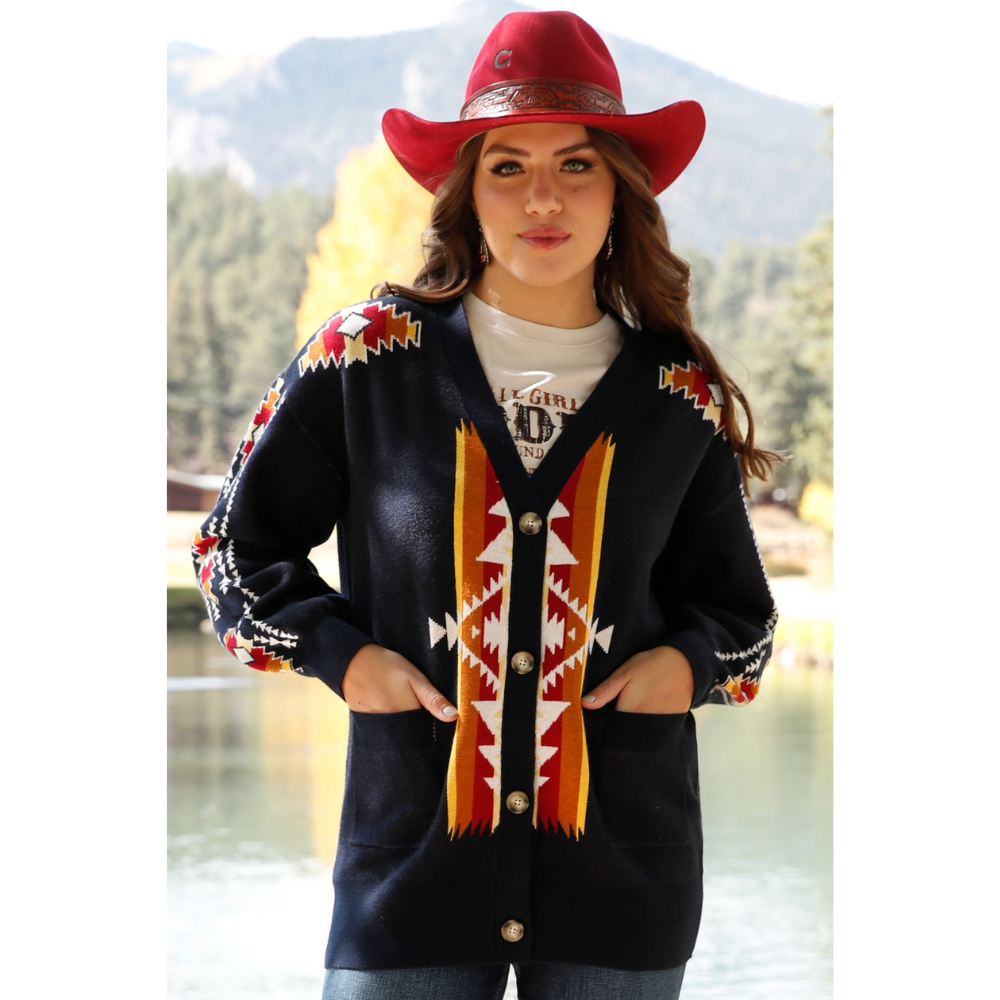 Cruel Denim Womens Aztec Print Knitted Cardigan