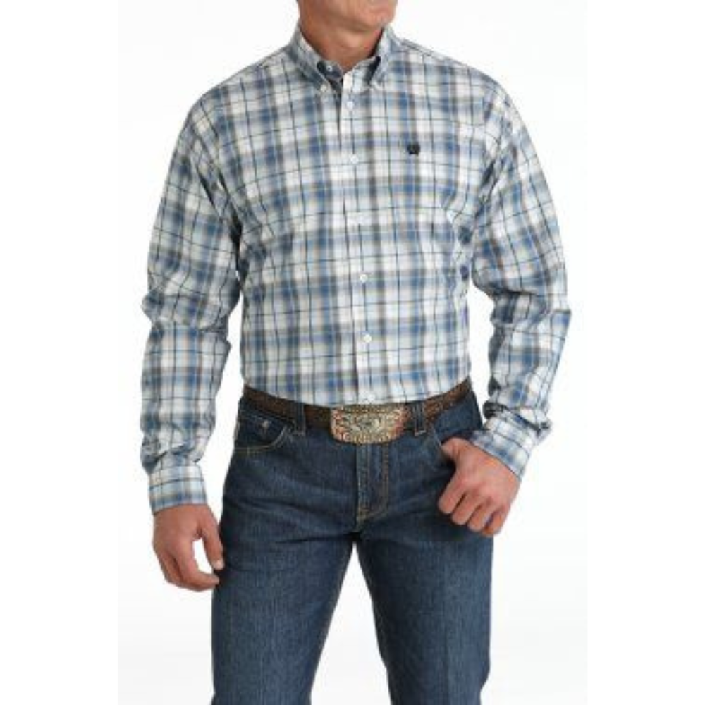 Cinch Mens Blue White Check LS Shirt