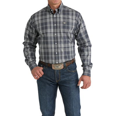 Cinch Mens Blue Grey Check LS Shirt