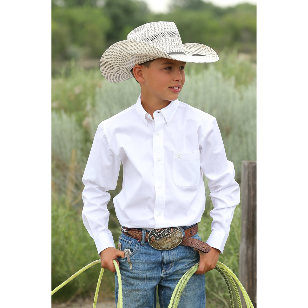 Cinch Boys Solid White LS Shirt