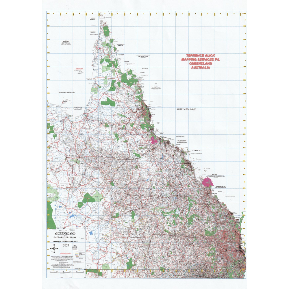 Wall Map of Queensland Terrance Alick Mapping