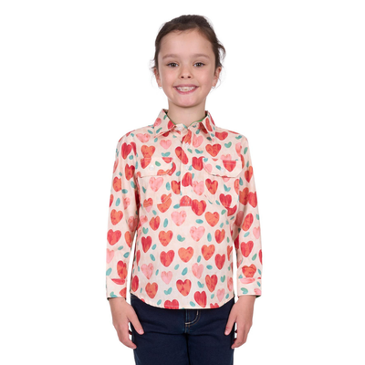 Hard Slog Girls Mira Heart Half Button LS Shirt