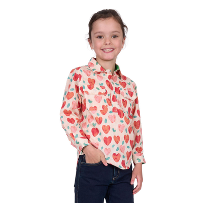 Hard Slog Girls Mira Heart Half Button LS Shirt