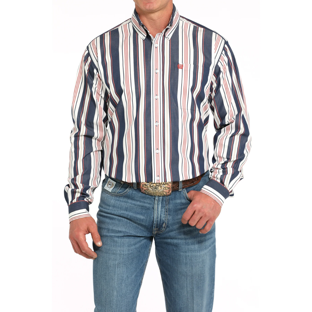 Cinch Mens Navy Striped LS Shirt