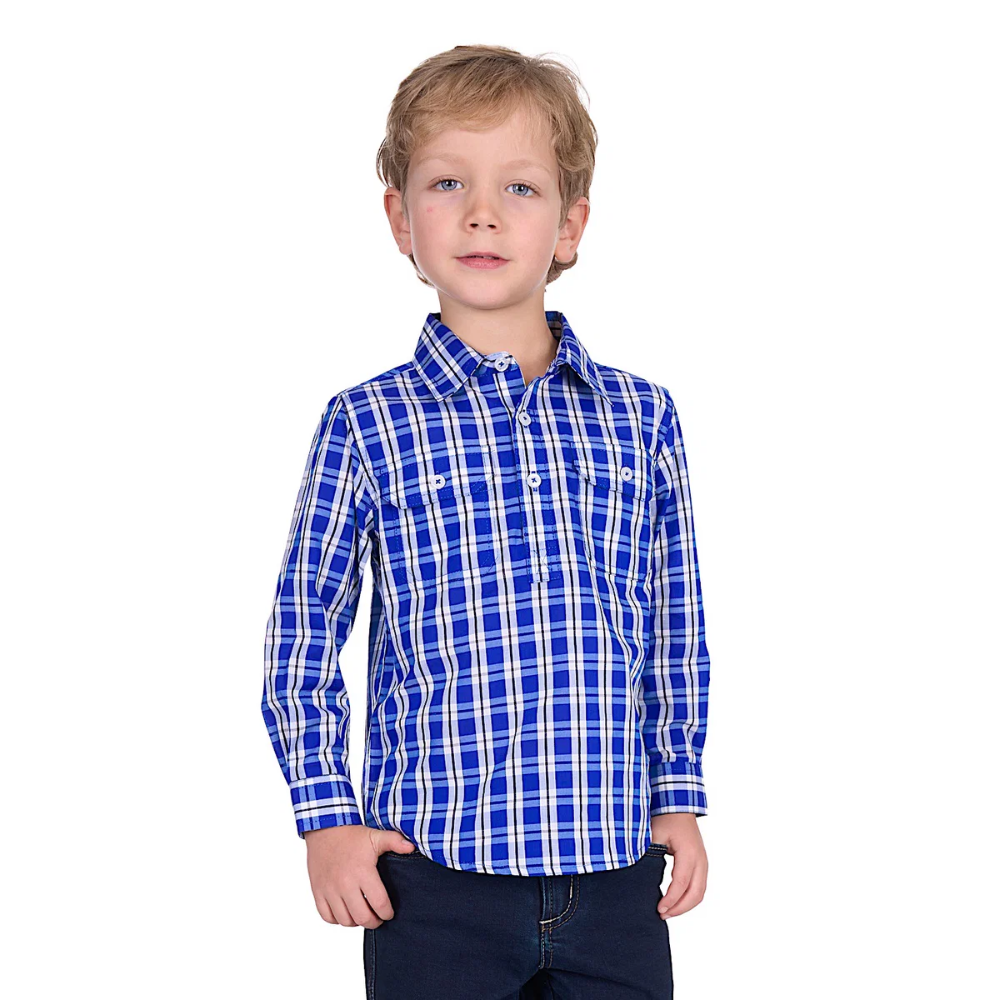 Hard Slog Boys Levers Check Half Button Shirt