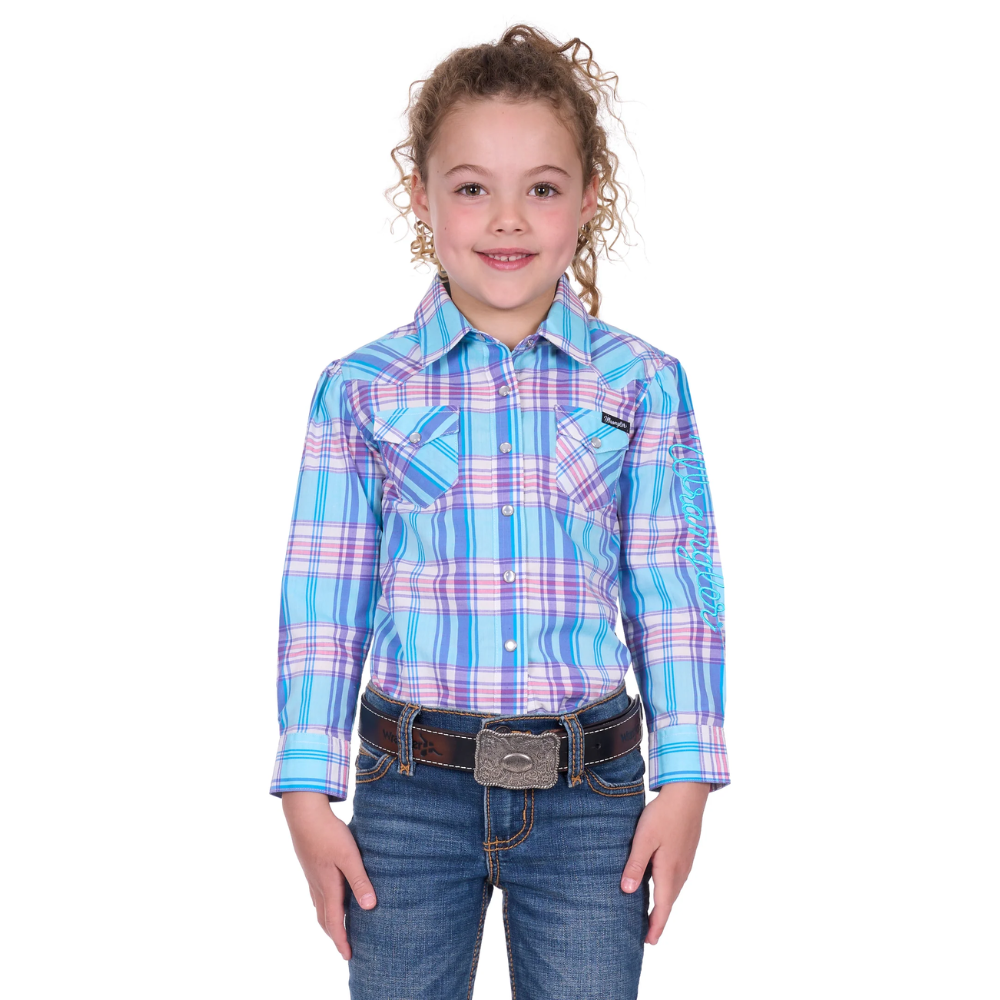Wrangler Girls Emily Blue Check LS Shirt