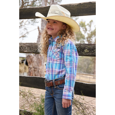 Wrangler Girls Emily Blue Check LS Shirt