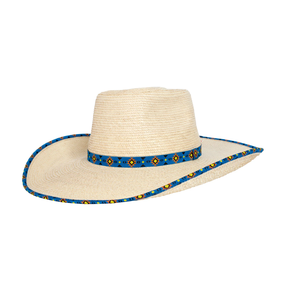 Sunbody Ava Blue Aztec Sunrise Palm Leaf Hat