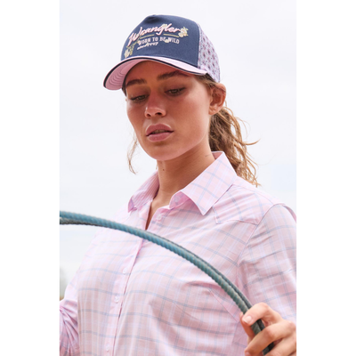 Wrangler Adult Bella Navy/Pink Ponytail Trucker Cap