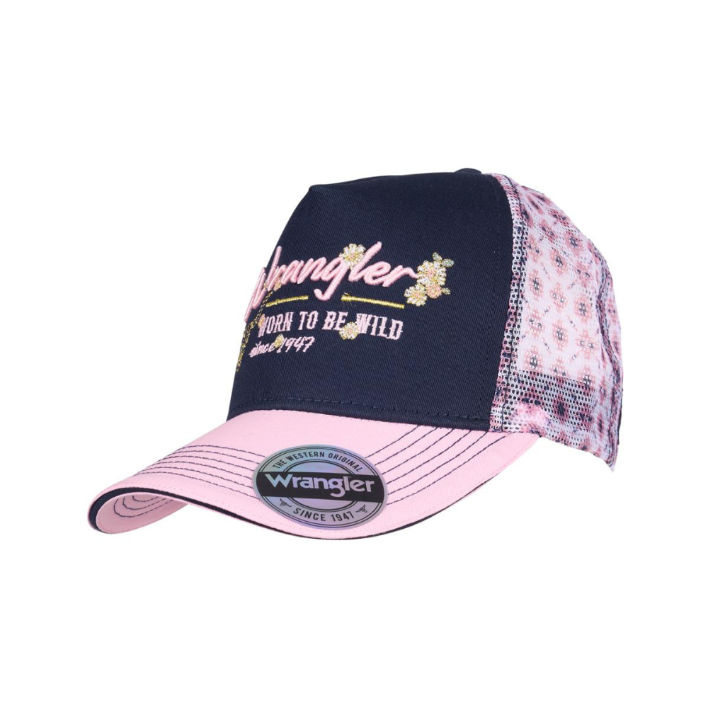 Wrangler Adult Bella Navy/Pink Ponytail Trucker Cap