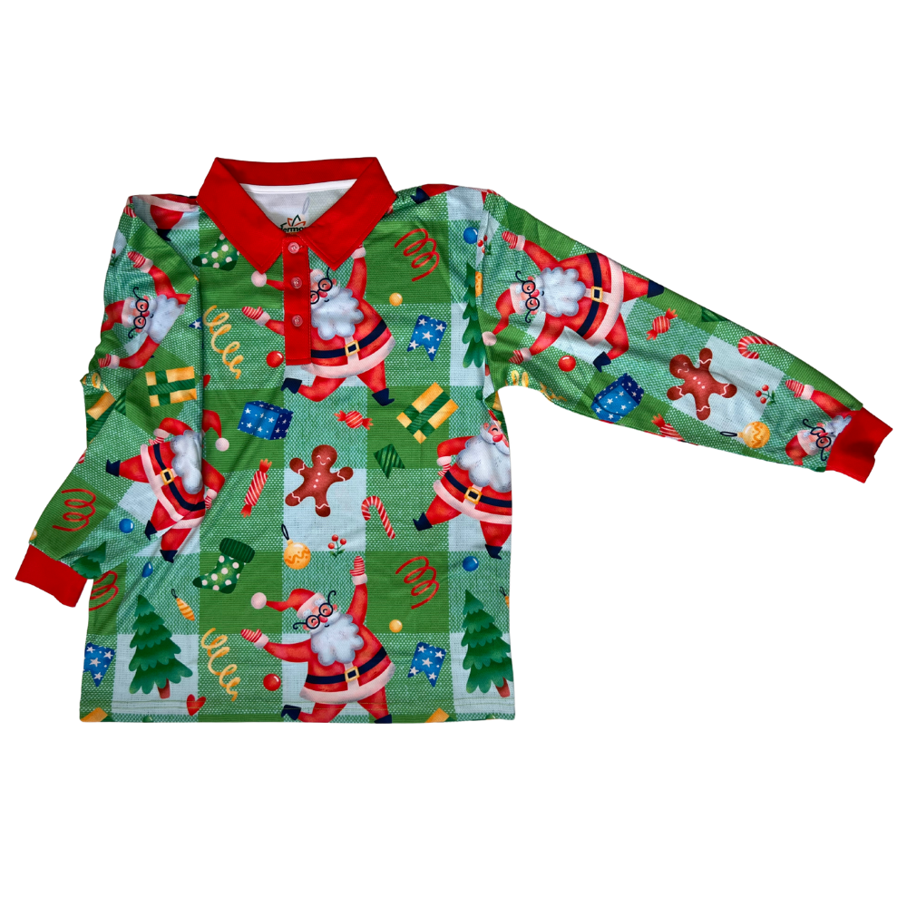 Mens/Womens Christmas Fishing Shirt Jolly Santa Check