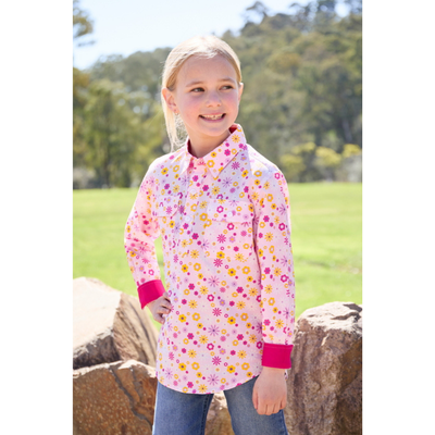 Hard Slog Girls Daisy Half Button LS Shirt