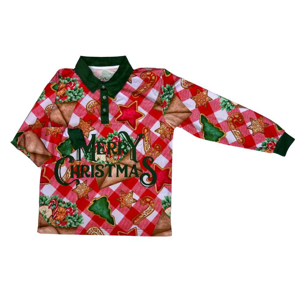 Adult Christmas Fishing Shirt Candy Cane Red Check - Clermont Agencies