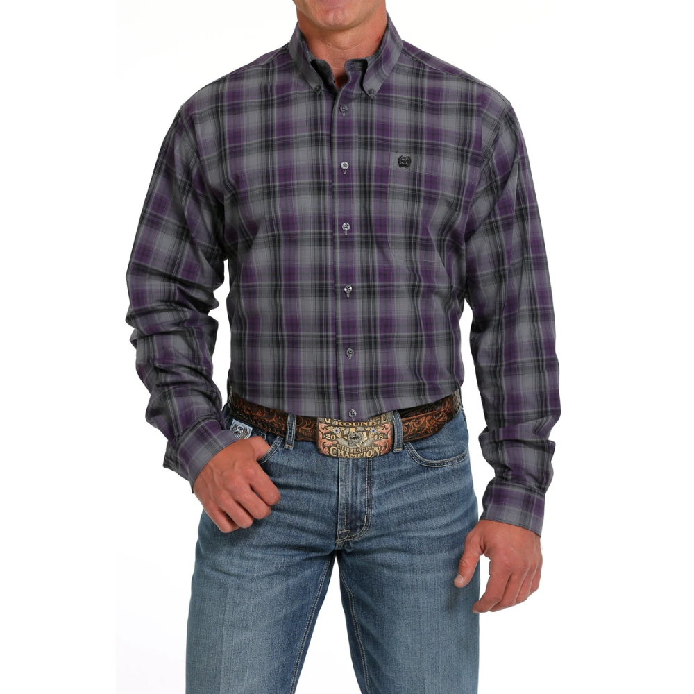 Cinch Mens Purple Check LS Shirt