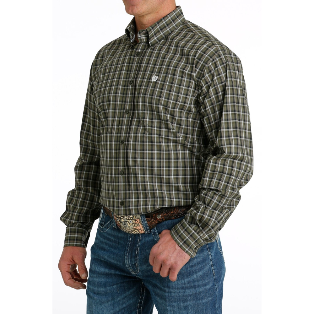 Cinch Mens Olive Check LS Shirt