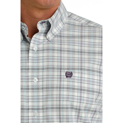 Cinch Mens White/Lilac Check LS Shirt