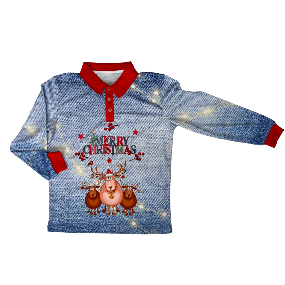 Adult Christmas Fishing Shirt Reindeer Lights