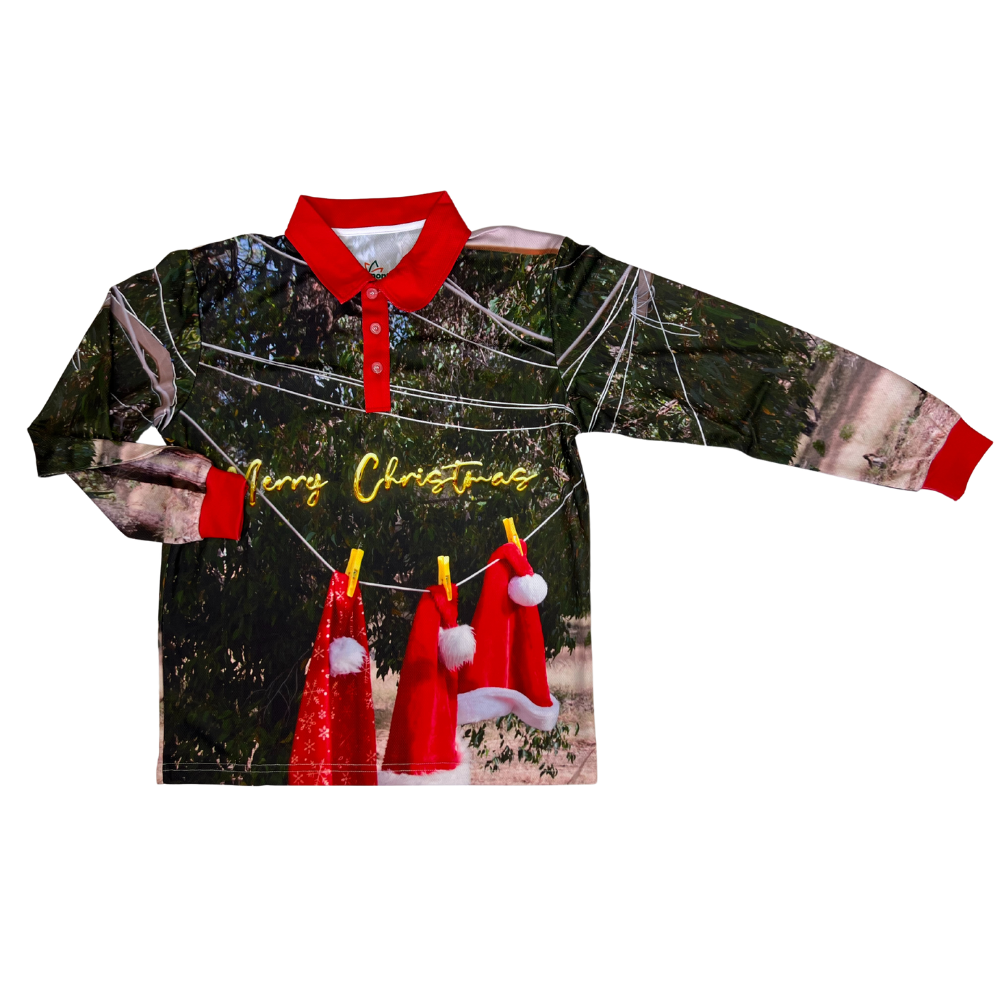 Mens/Womens Christmas Fishing Shirt Santa Hat Photo