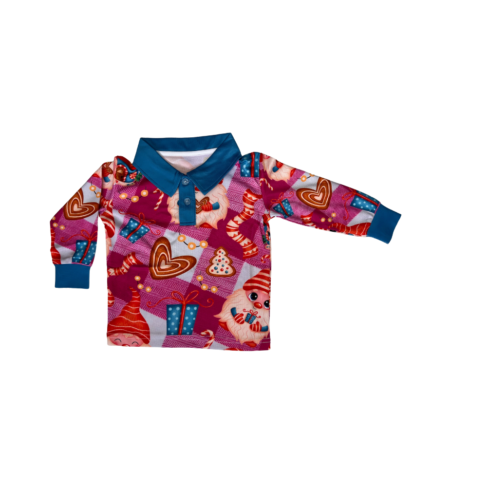 Boys/Girls Christmas Fishing Shirt Elf Pink Check