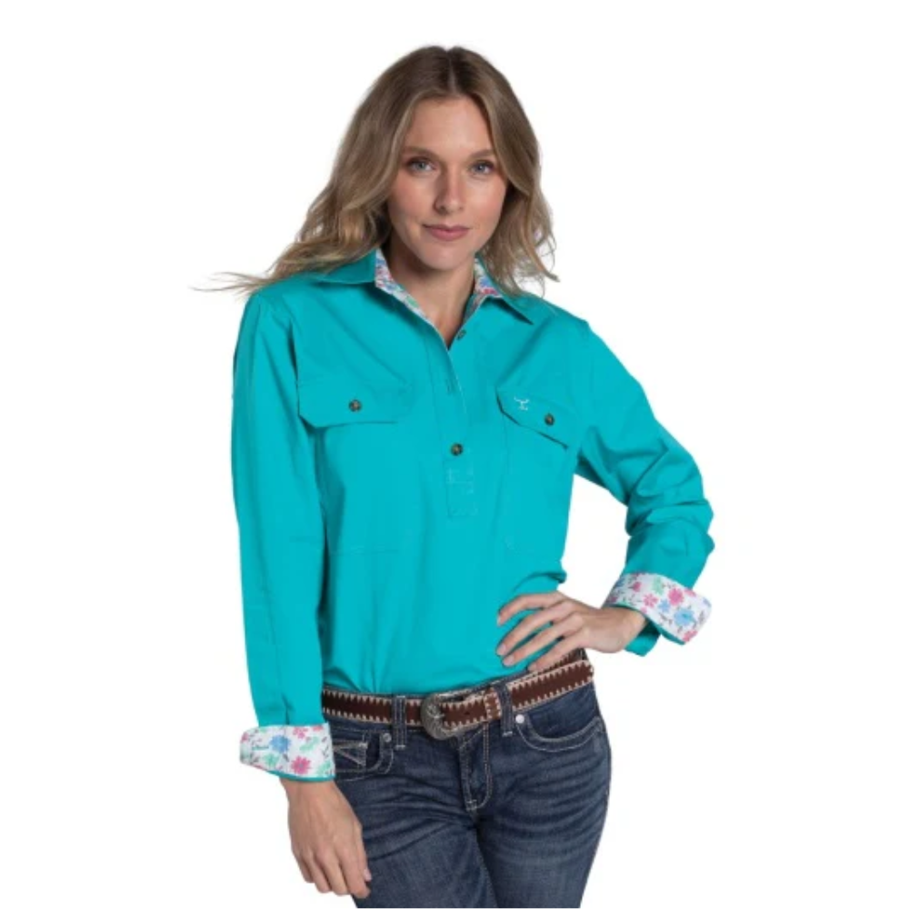Just Country Womens Jahna Trim 1/2 Button Workshirt