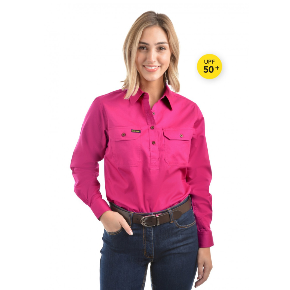 Hard Slog Womens H/Drill 1/2 Button Workshirt