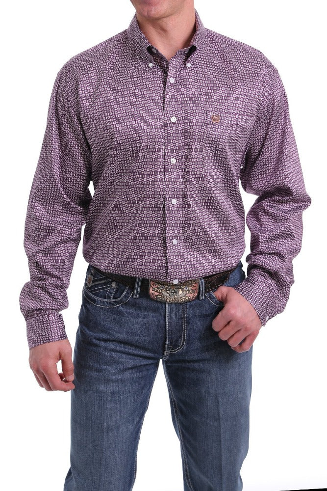 Cinch Mens Purple Geometric Print Long Sleeve Shirt