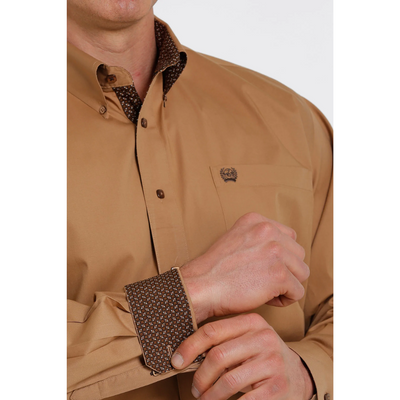 Cinch Mens Solid Brown Long Sleeve Shirt