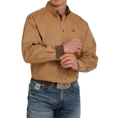 Cinch Mens Solid Brown Long Sleeve Shirt